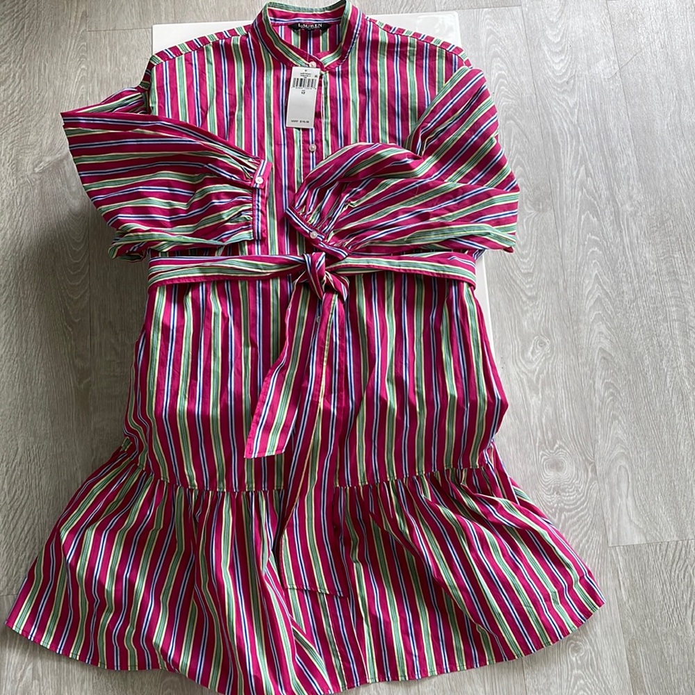 New Ralph Lauren Pink Stripe Mid Sleeve Dress. $145.